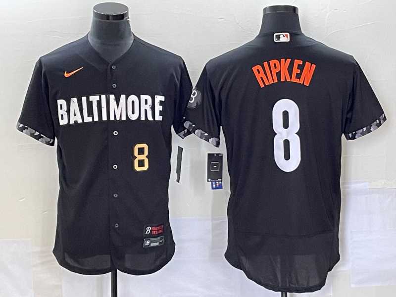 Mens Baltimore Orioles #8 Cal Ripken Jr Number Black 2023 City Connect Flex Base Jersey